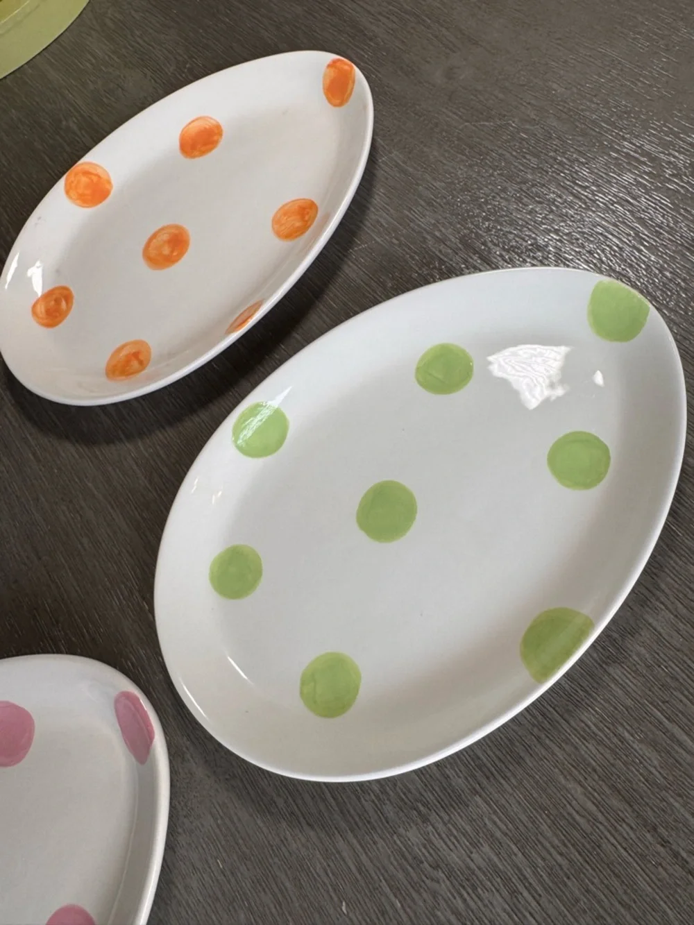 Vintage Set Of Four Egg Ceramic Polka Dot Plates